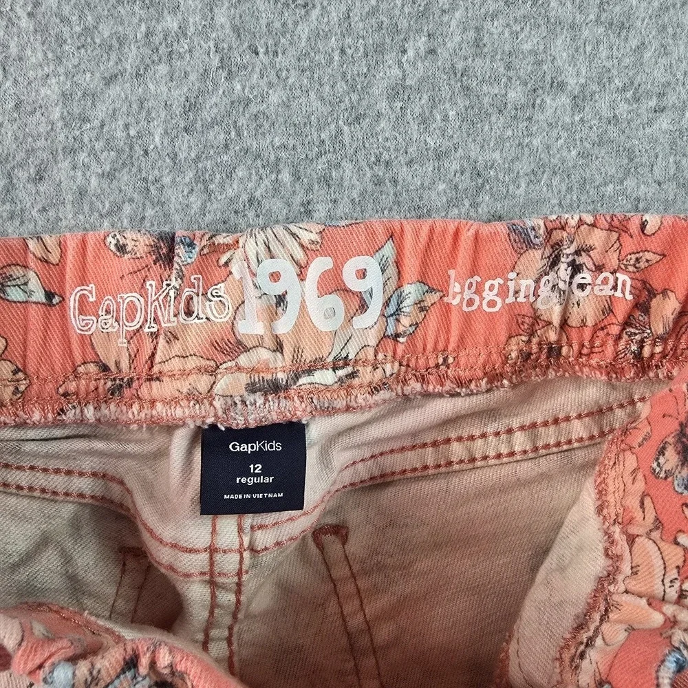 GapKids 2 Piece Outfit Girls XL 12 Coral Pink Floral Applique Top & Skinny Jeans